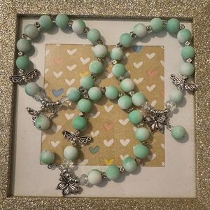 Silver-tone 3 Bracelets, Green Ombré, Butterfly,Mermaid Tail & Dragonfly Charms